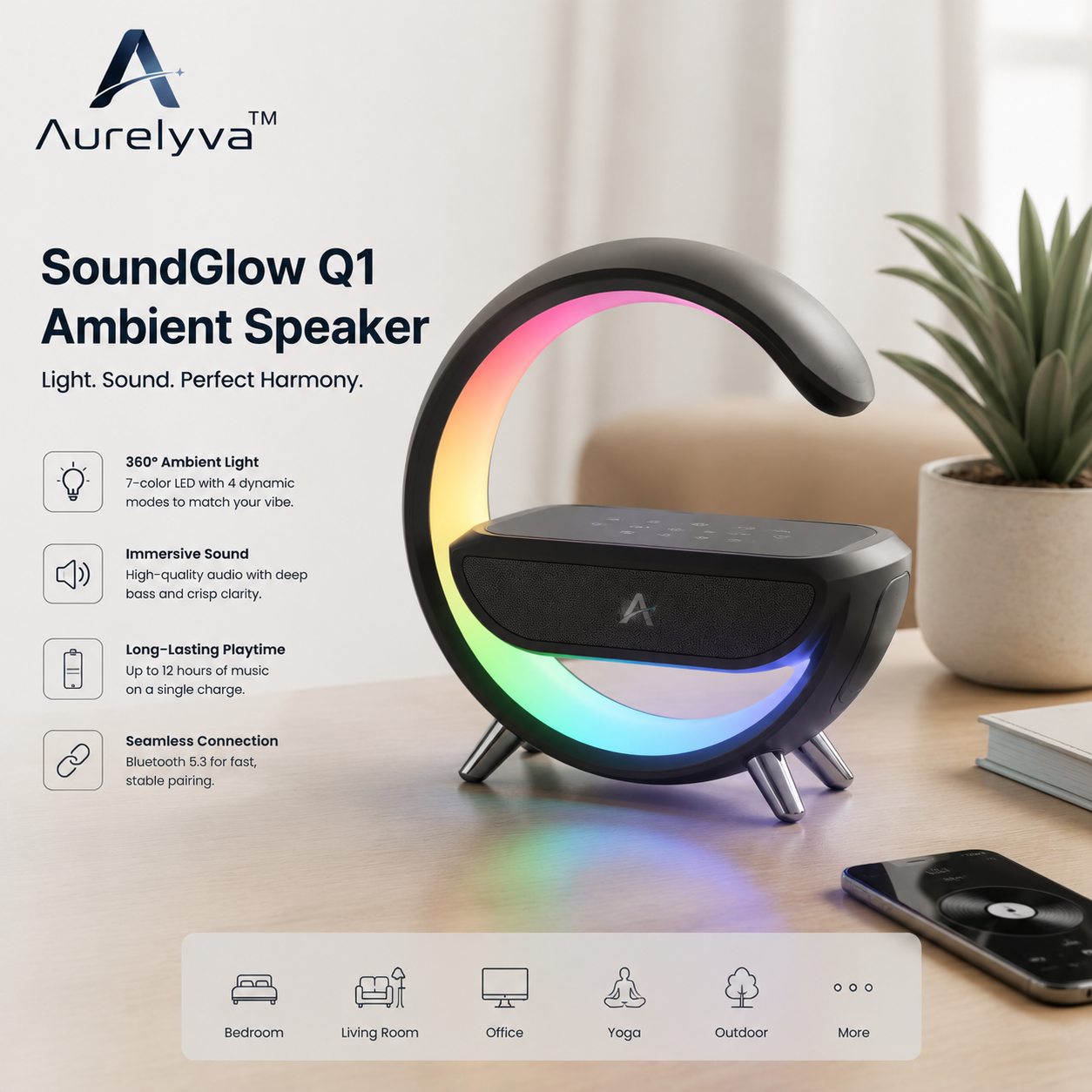 Aurelyva™ SoundGlow Q1 Ambient Speaker