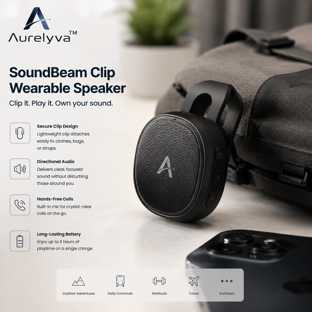 Aurelyva™ SoundBeam Clip Wearable Speaker