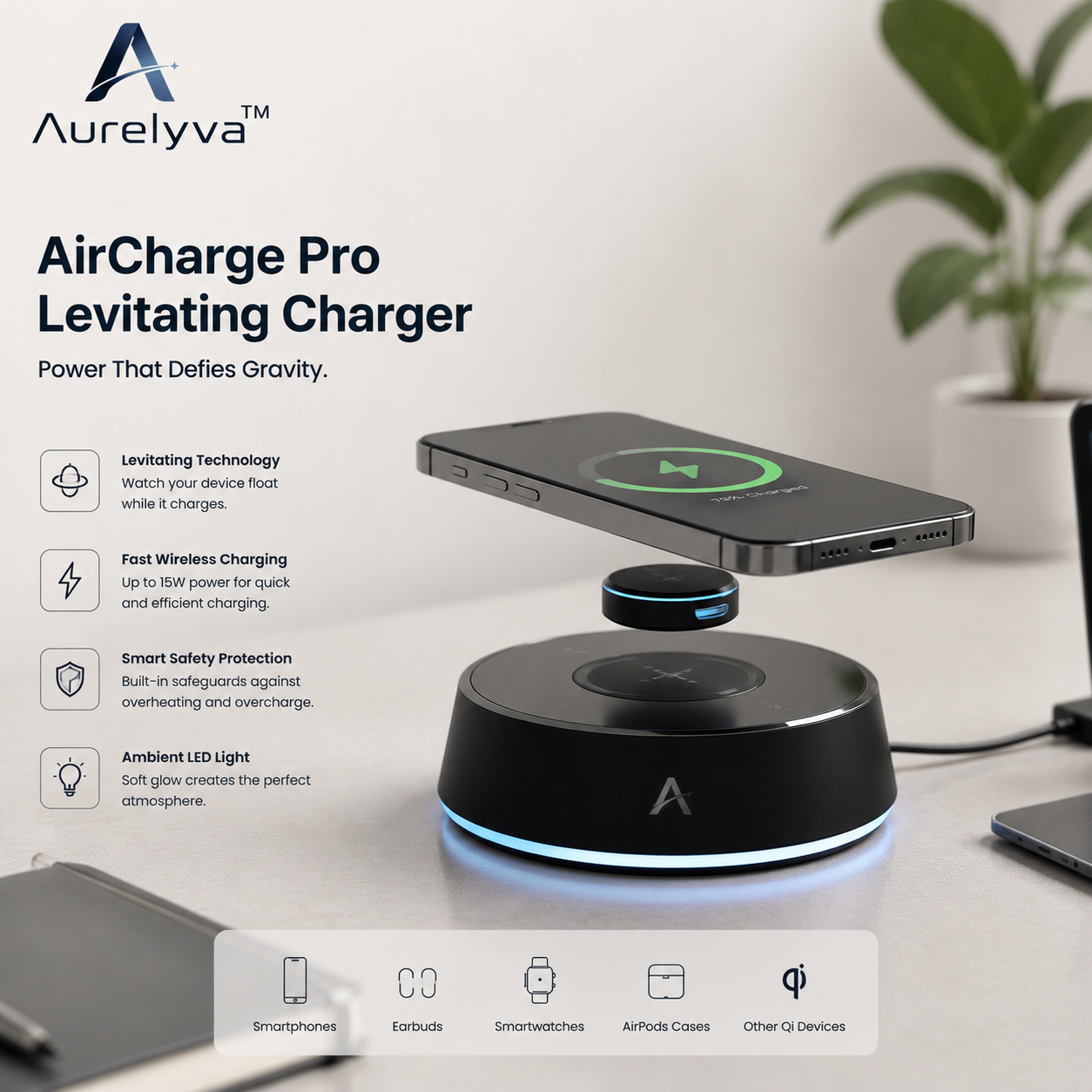Aurelyva™ AirCharge Pro Floating Wireless Charger
